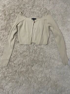 Ribbed Off-Shoulder Cropped Cardigan